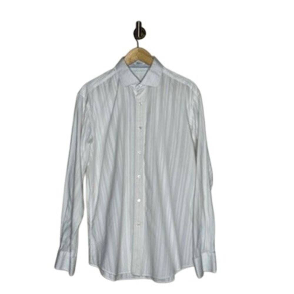 Bugatchi Uomo White Textured Dress Shirt Men's Large Shaped Fit